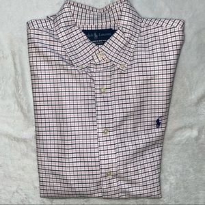Ralph Lauren Men’s Pink, Navy, and White Plaid Oxford Shirt - Custom Fit